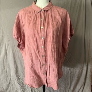 Grae Cove Pale Lilac 100% Linen Button-Up Loose Shirt Size Large